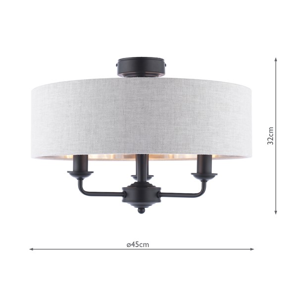 (image for) Laura Ashley Sorrento 3 Light Semi-Flush Matt Black With Natural Shade